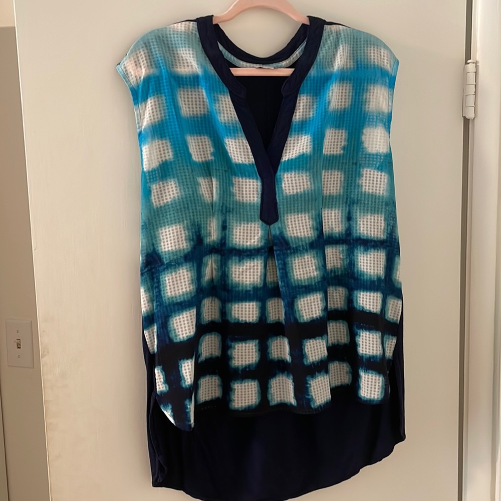 Anthro Postage Stamp Blue Sleeveless Top